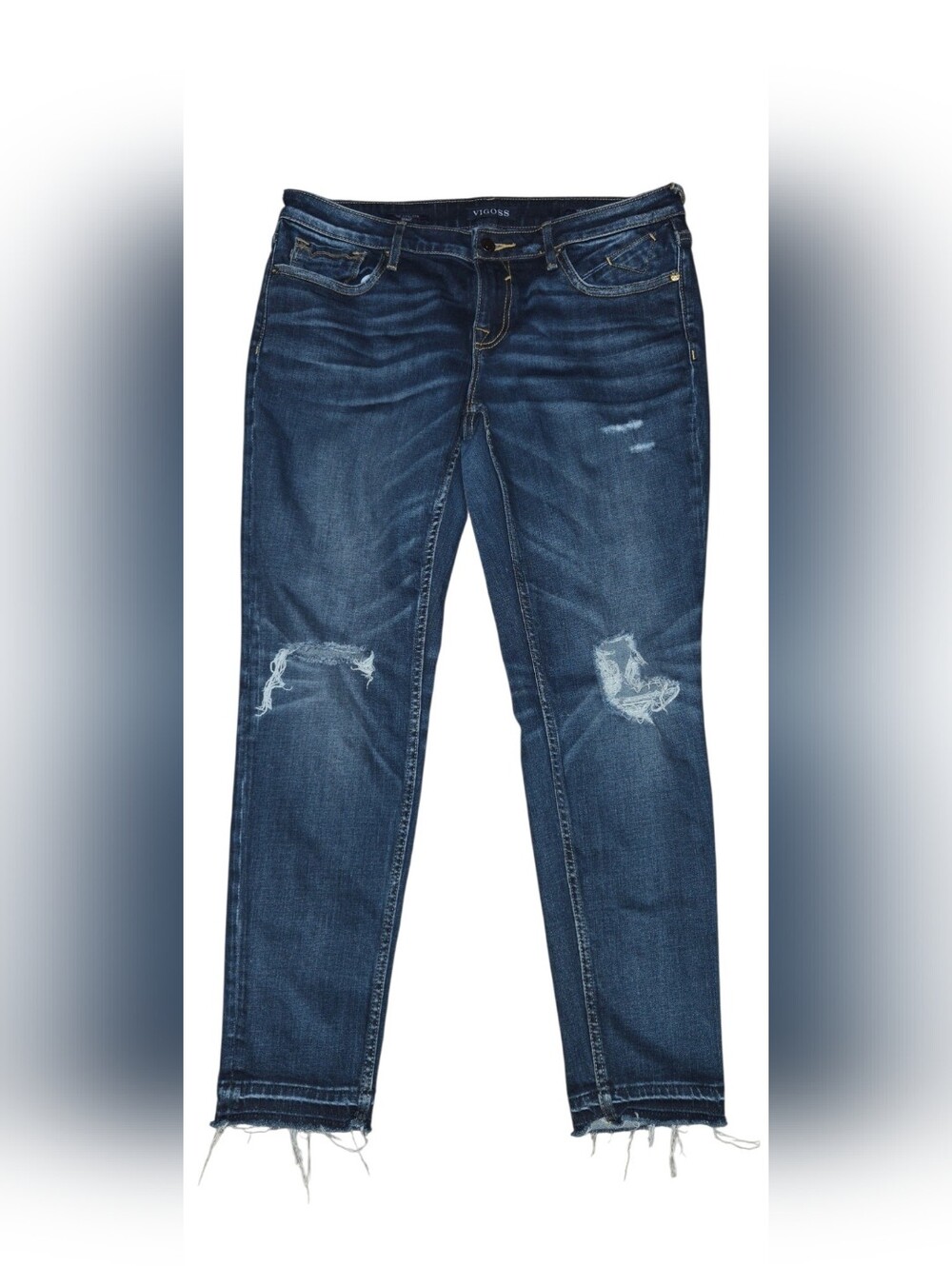 Women’s Mid-Blue Distressed Slim Jeans - Picture 7 of 10